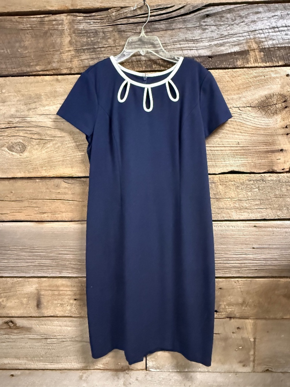 Talbots Sheath Dress with cut out detailed neckline, Navy, Size 10